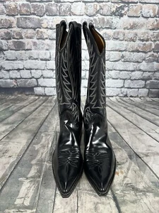Nocona Black Leather Pull on Cowboy Western Boots Men Size 7.5DStyle-700120104-C - Picture 1 of 19