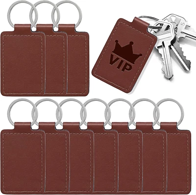 矩形皮革钥匙链套件 - 10 件聚氨脂合成革钥匙扣带铆钉和钥匙 — 第 1/4 张图片