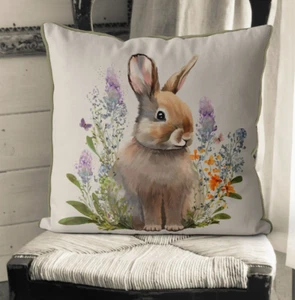 FABFUNKY LTD, Rabbit in Lupins Floral Essence Pillow /Cushion Cover, 18" x 18" - Picture 1 of 7