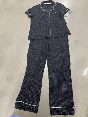 Nicole Miller Mujer Manga Corta Punto Muesca Cuello PJ Set Negro L Foto 1 de 3