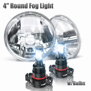 Pair Universal 4" Inch Round Fog Lights Clear Lens Chrome Housing Driving Lamps - Picture 1 of 19