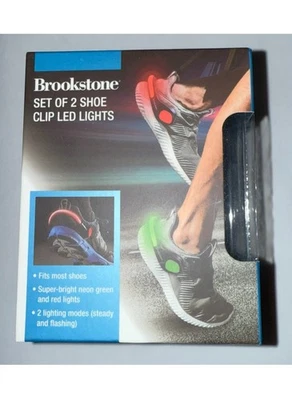 Brookstone Set of 2 Shoe Clips Led Lights Green Red For Bike Riding Jogging New - Image 1 of 4