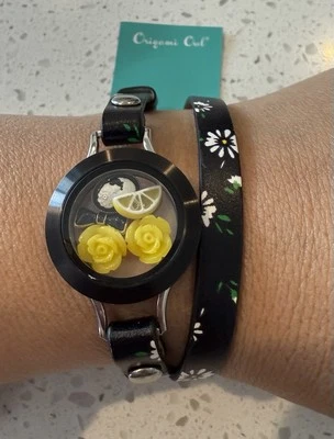 NEW Origami Owl Leather Bracelet Lemons Citrus Summer Spring Black Yellow Jewelr - Image 1 of 4