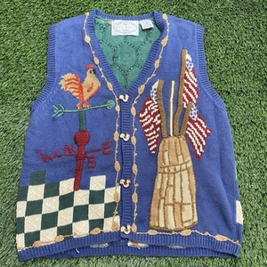 Eagles Eye Collection Vintage Animal Rooster Chicken USA Womens Knit Vest Size L - Picture 1 of 8
