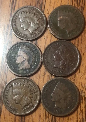 Indian Penny’s 1899X2,1887,1908,1900,1907, Ge (6) Coins Get These Actual B308 - Image 1 of 2