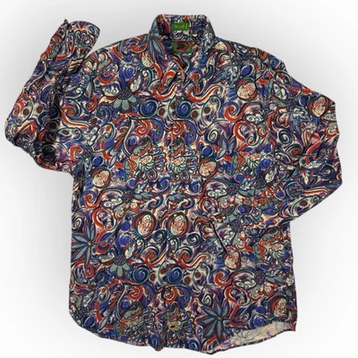 Vtg 90s All Over Print Shirt Mens L Boston Traders Corduroy Long Sleeve Wild - Image 1 of 4