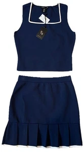 Nuevo con etiquetas Conjunto Suéter Sincerely Jules Sin Mangas Top y Falda Plisada Azul Marino Talla Pequeña - Imagen 1 de 11