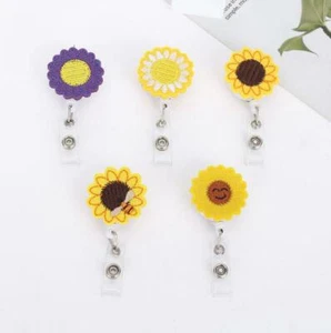 Sunflower embroidery Retractable ID badge Name tag Holder with Swivel clip - Picture 1 of 28