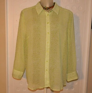 Lane Bryant Long Sleeve Chiffon Blouse 22 24 Button Down Animal Print Green Top - Picture 1 of 8