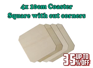 Wooden Unpainted Coaster Square cut corners Set of 4, Craft Art Gift Decoupage - Picture 1 of 2