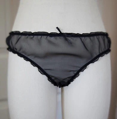 Thong Chiffon SEE THROUGH Sheer Panties Sexy knickers Lingerie Black - Image 1 of 3