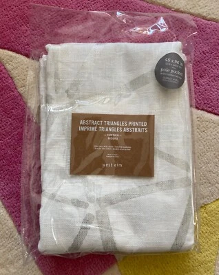 West Elm Linen Curtain Panel 48x96 Cream Silver Geometric Abstract Triangles - Image 1 of 3