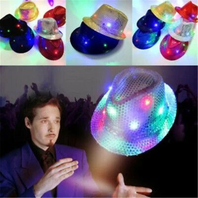 Dance Party Flashing Light Up Led Fedora Trilby Jazz Hat Panama Cap Sequin - image 1 of 4