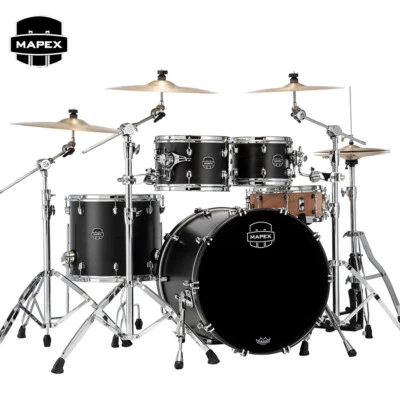 Mapex Saturn Rock 4-Piece 22" Maple/Walnut Shell Pack Satin Black SR529XUFB - Image 1 of 2