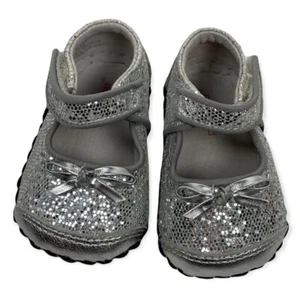 Pediped Baby Shoes Girl Sliver Sparkle Mary Janes Leather DELANEY 0-6 M 2.5 3.5 - Picture 1 of 11