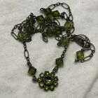 16" Ladies Necklace Flower Green Beads 