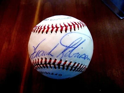 FRANK ROBINSON HOF REDS ORIOLES SIGNED AUTO VINTAGE SPALDING BASEBALL JSA 2 - Image 1 of 4