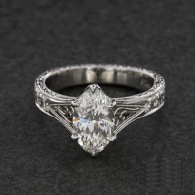 1.50Ct White Marquise Cut Vintage Style Wedding Ring Solid 925 Sterling Silver - Image 1 of 4