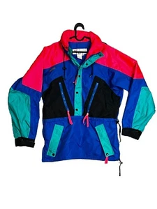 Vtg Columbia Mens Sz S Blue Jacket Radial Sleeve Anorak Colorblock Hood 1/2 Zip - Picture 1 of 18