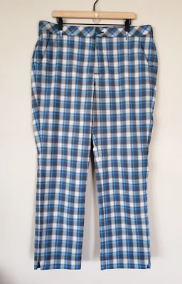 Sunice Men's Golf Pants Blue White Gray Plaid Size 38x32 Made With Stretch - Image 1 of 4