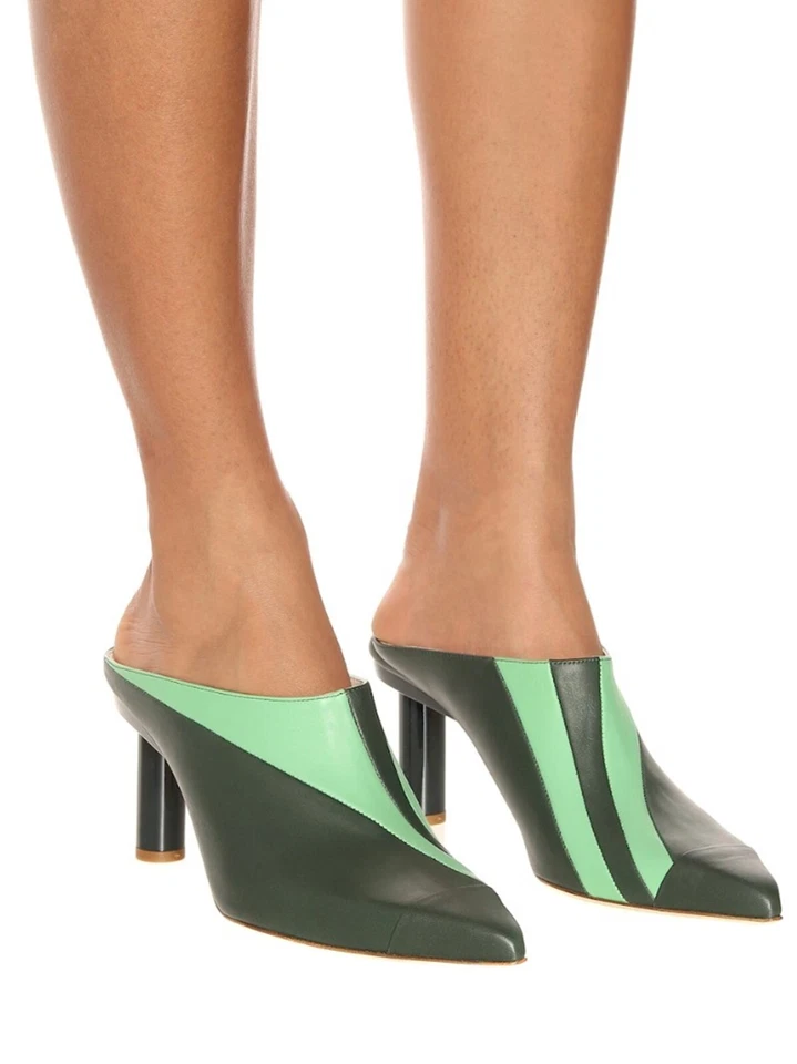 Salto mules de couro verde Tibi Joel tamanho 37 - Imagem 1 de 4