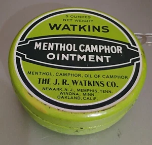 POMADA DE ALCANFOR MENTOL J. R. WATKINS DE COLECCIÓN LATA DE 5 ONZAS (APROX. MEDIO LLENO) - Imagen 1 de 3