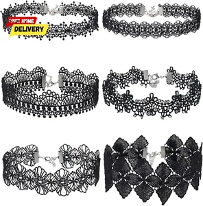 Choker Necklace Black Choker Lace Choker Gothic Necklace for Women Girl,6 Pieces - Picture 1 of 12