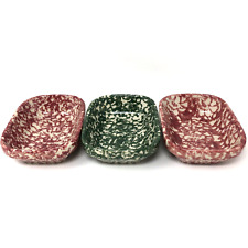 Gerald Henn Workshops Pottery Spongeware Relish Dish 2 Red 1 Green Set of 3