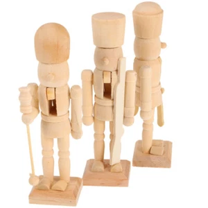 3 Pcs Large Paintable Nutcracker Unpainted Blank Ornaments Puppets DIY - Afbeelding 1 van 12