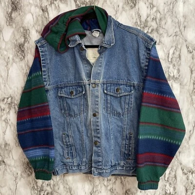 Vintage 90s Northwest Territory Women's Hooded Denim Jean Jacket Fleece Sleeves Foto 1 de 4