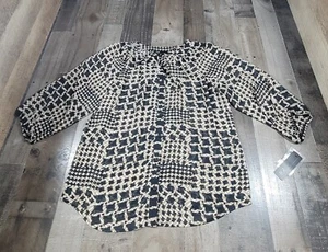 AGB Women's Long Sleeve Sheer Patterned Button-Up Blouse Multi Size XL NWT - Picture 1 of 6