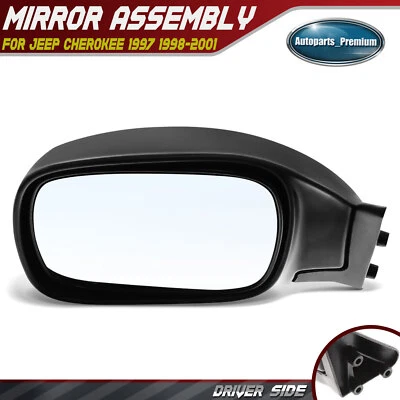 Driver LH Manual Mirror w/ Manual Folding Smooth for Jeep XJ Cherokee 1997-2001 - Image 1 of 4