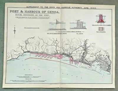 ITALY PORT & HARBOUR OF GENOA DATED 1930 ORIGINAL MAP by WARD & FOXLOW - Image 1 of 4