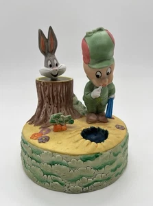Warner Bros 1989 Elmer Fudd & Bugs Bunny Cermanic Windup Animated Music Box - Picture 1 of 7