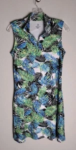 Vestido de golf pequeño hoja de palma negro verde azul esmeralda 18 - Imagen 1 de 4