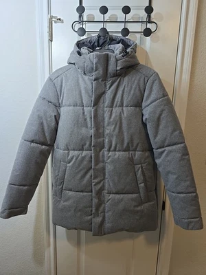 Banana Republic Factory Puffer Hooded Jacket Removable Hood Grey Herringbone NEW - Image 1 of 4