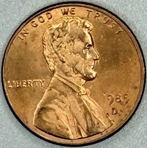 1985 D Mint Mark AU-Details Red Lincoln Penny - Picture 1 of 4