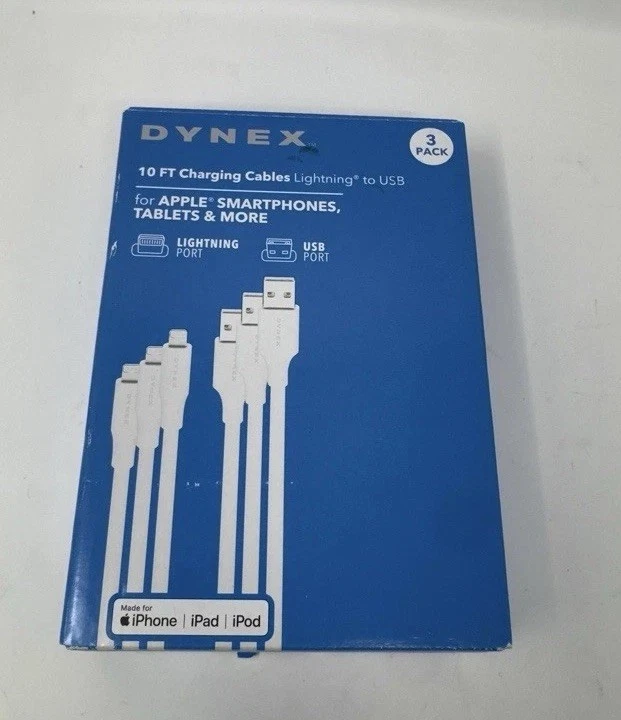 Dynex - 10' Lightning 转 USB 充电和同步电缆 MFi 认证(3 包)- 白色 — 第 1/3 张图片