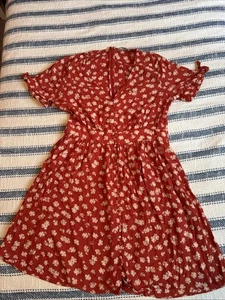 Madewell Dress 8 Orange Floral Bow’s Bottom Down - Picture 1 of 7