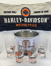 Harley Davidson Branded Bar Set Bucket 4Glasses Colorful Bar Towel Party Promo