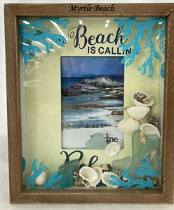 Picture Frame Sea Shell Glass box art decor Wall Or table Picture 5"x3.5" - Picture 1 of 3