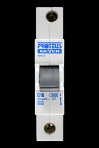 PROTEUS 10 AMP CURVE C 10kA MCB CIRCUIT BREAKER GEYER 1010/3 BLACK CLIP - Picture 1 of 6