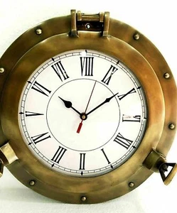 12" Antique Marine Brass Ship Porthole Clock Nautical Wall Clock Home Decorative - Picture 1 of 5
