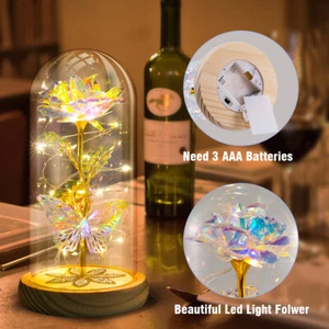 Eternal Forever Romantic Flower Rose In Glass Dome LED Light For Mother's Gifts - Picture 1 of 12