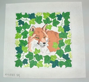 10 x 10 Hand Painted Needlepoint 13 Mesh Canvas Red Fox In Ivy AM1033 S Roberts - Picture 1 of 4