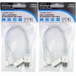 2X Ultramax USB - IP5/30 Pin/ Micro USB Cable Phone Charger Lead - Picture 1 of 5