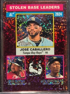 2025 Topps Heritage - #198 AL Stolen Base Leaders Chrome Burgundy Sparkle - Picture 1 of 2