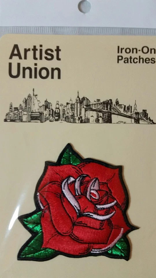 ARTIST UNION  1 RED ROSE  IRON ON  EMBROIDERED CLOTH PATCH  APPROX 3 INCH - Image 1 of 1