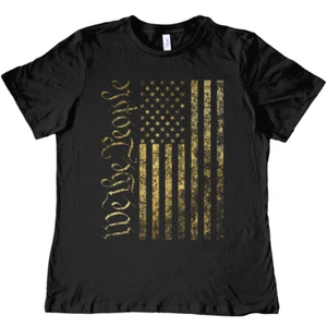 We the People amerikanische Flagge Distressed GOLD Tinte Siebdruck auf Damen T-Shirt - Bild 1 von 2