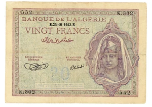 Algérie ... P-92a ... 20 Francs ... 25-10-1943 ... *VF-XF*😉 - Photo 1/2